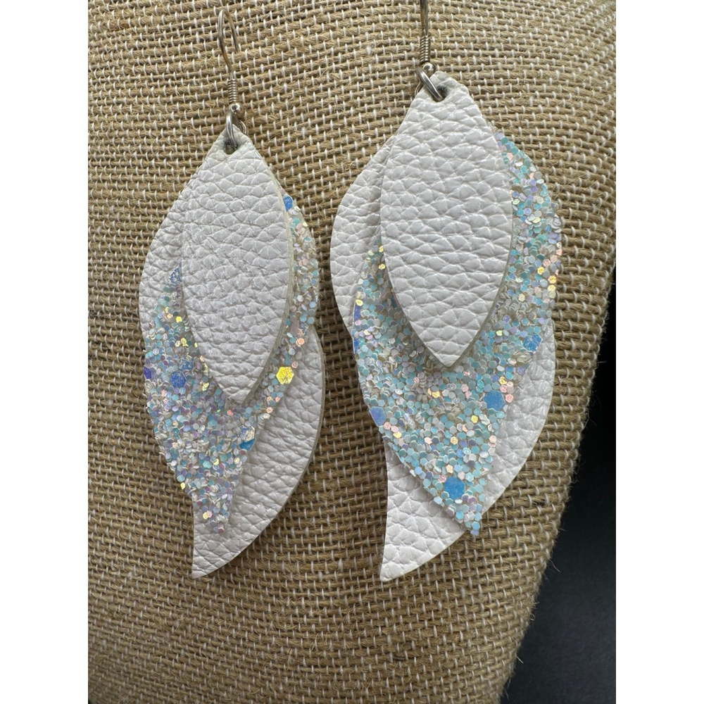 Triple Leaf Glitter Snowdrop Earrings
